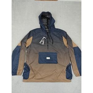 Reason Jacket Mens XL Navy Brown Hooded Anorak 1/4 Zip Pockets RUC-003 New
